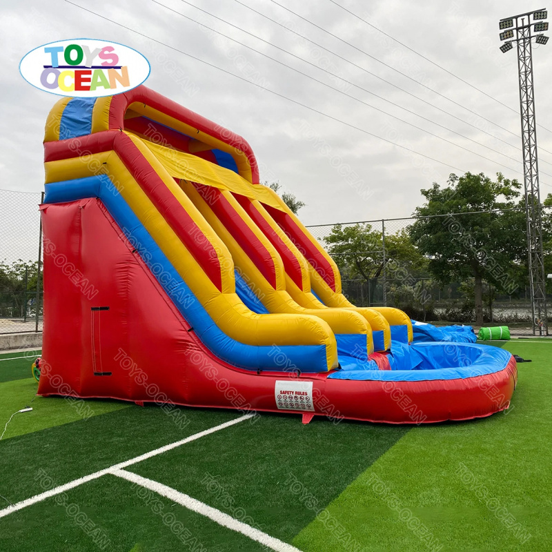 Red Yellow Blue Triple Lane In - đánh giá và giá Water Slide Inflatable